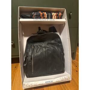 American Leather Co Leather Black Backpack & Umbrella